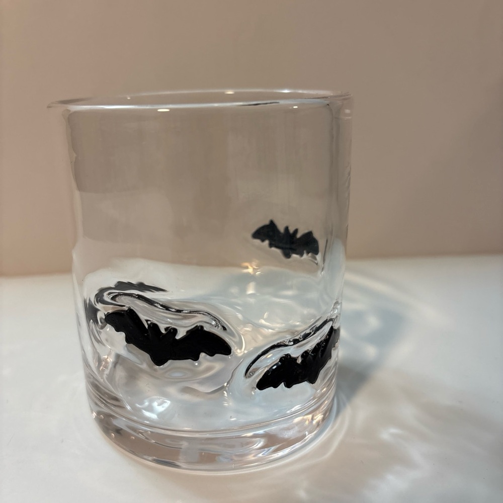Crate & Barrel Bats Icon Double Old Fashioned Drink Glass Halloween 14oz NWT
